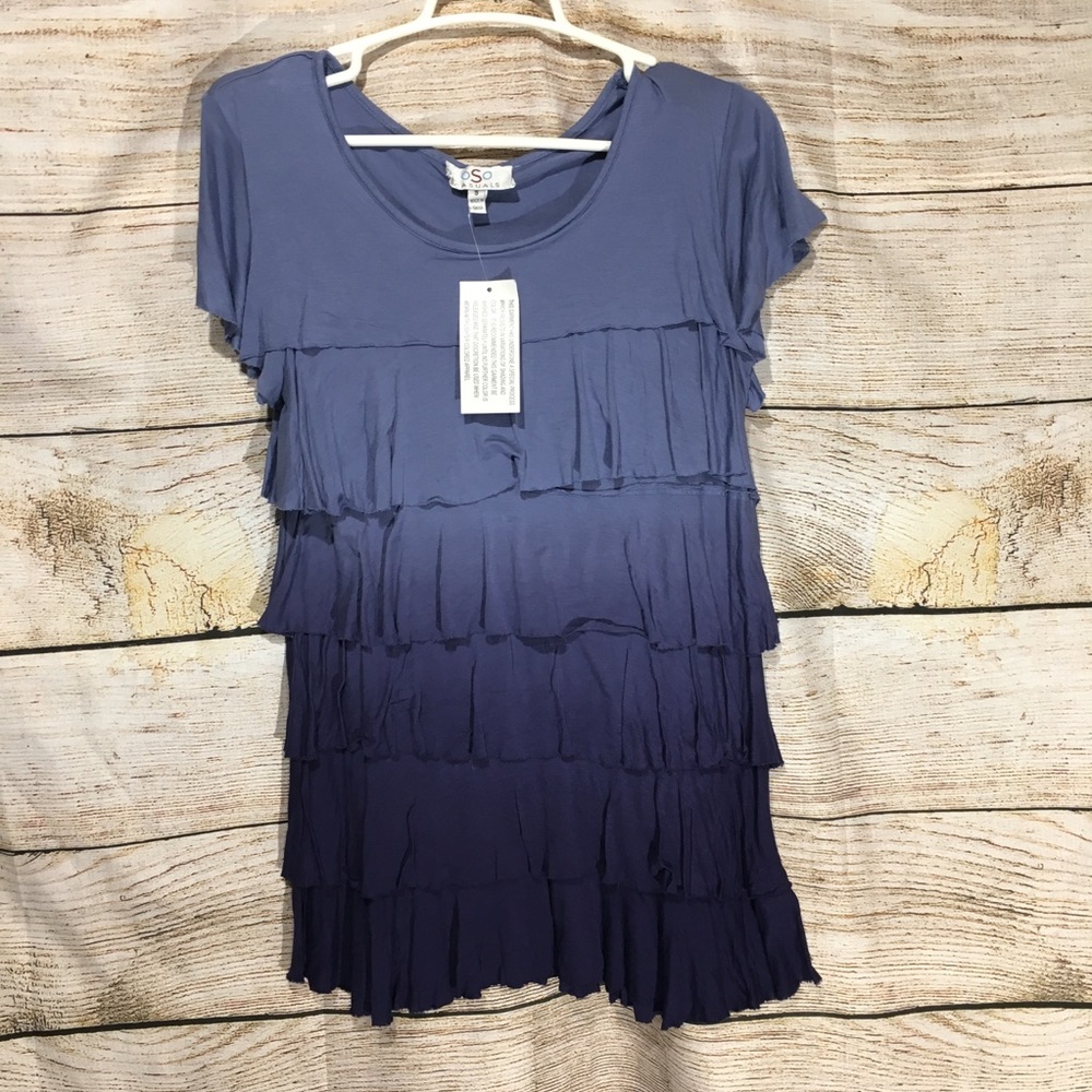 102 OSO Casual gradient blue ruffle shirt small